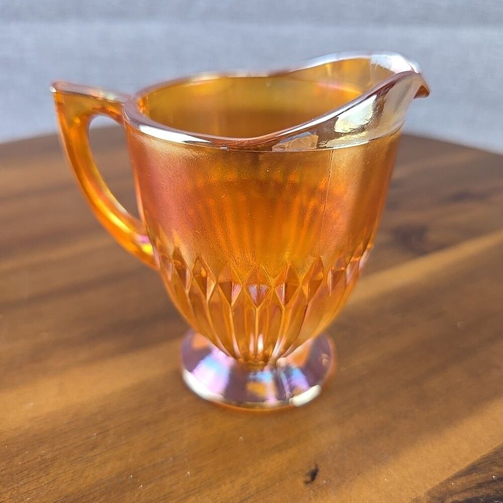 Jeannette Glass Anniversary Iridescent Marigold Creamer‎ Vintage Glassware